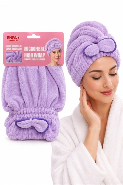 Mikrofiber Saç Kurutma Bonesi Lila