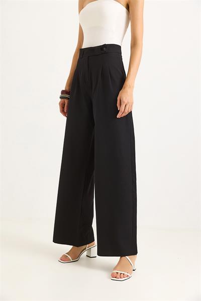 İki Düğmeli Şık Kumaş Geniş Paça  Pantalon  Siyah