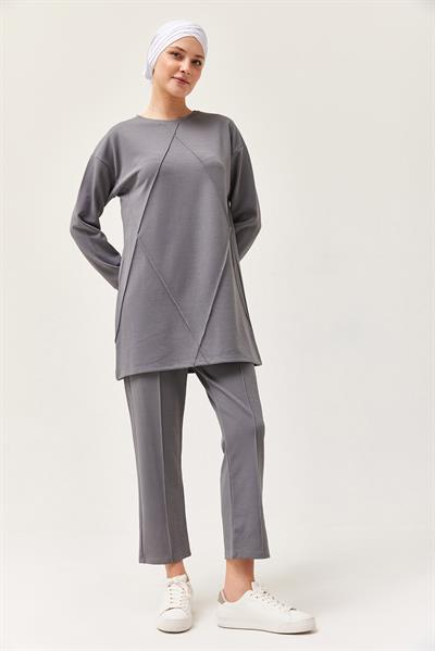 Kadın Çapraz Çizgili İkili Takım Gri
