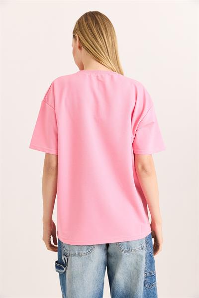 Alo Nakışlı Oversize Unisex Tshirt Pembe