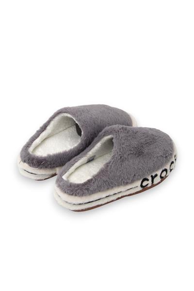 Kadın  İçi Yünlü Önü Kapalı Gri Ev Terliği