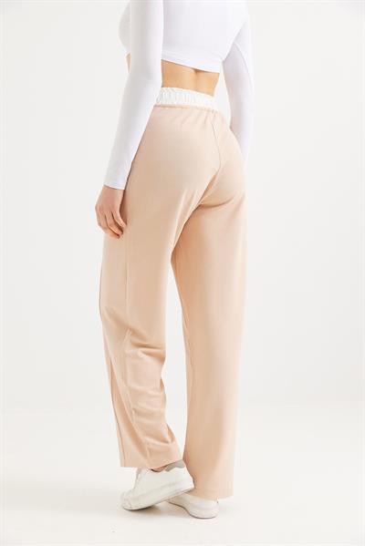 Beli Kalın Lasitkli Bol Paça Pantolon Vizon