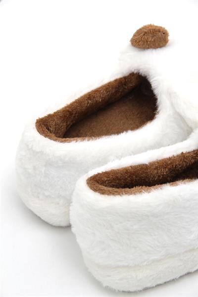 Kurdela Aksesuarlı Peluş Ev Terliği Kahverengi