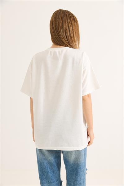 Alo Nakışlı Oversize Unisex Tshirt Beyaz