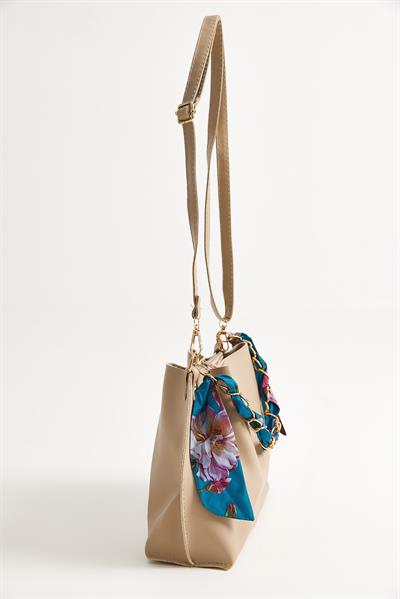 Şallı Mini El ve Omuz Çantası Vizon