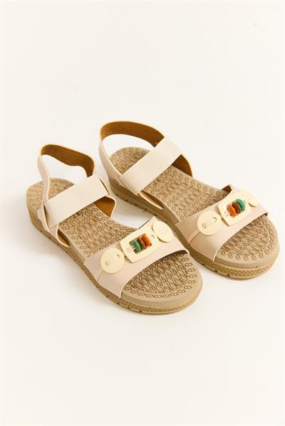 Tek Bantlı Aksesuarlı Sandalet Bej