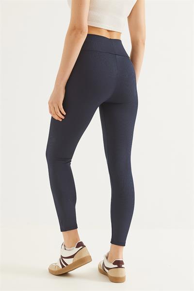 Yüksek Bel Fitilli Toparlayıcı Tayt Lacivert