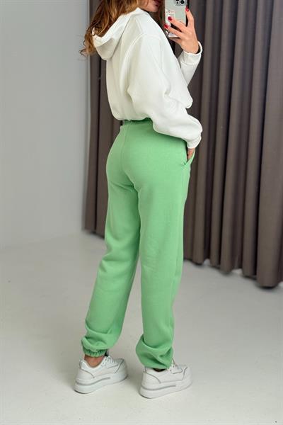 Üç İplik Şardonlu Kadın Eşofman Altı Su Yeşili