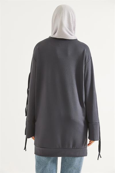 Kolları Bağcık Detaylı Tunik Füme