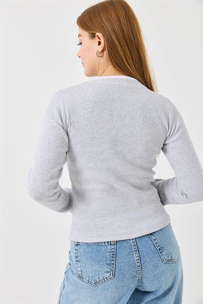 Kadın Kaşkorse Düz Kazak Gri