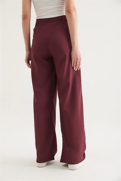 Kendinden Kemerli Cepli Bol Pantolon Bordo