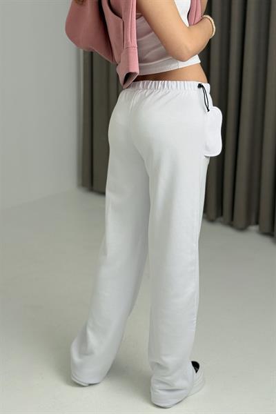 Rahat Kesim Cepli Beli Lastikli Eşofman Altı Beyaz