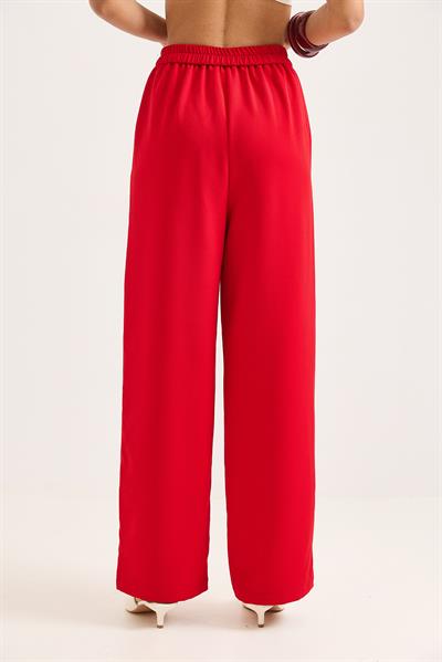 Yüksek Bel Bol Paça Pantalon Kırmızı