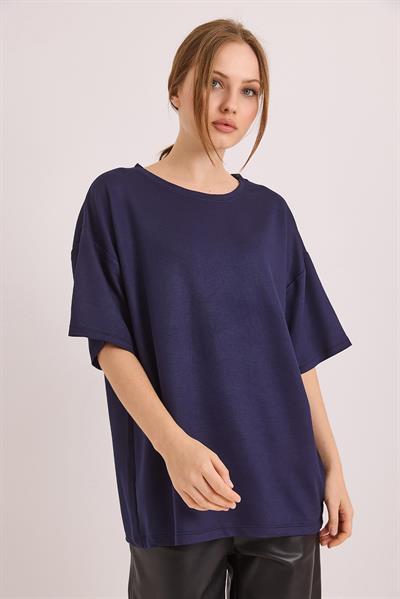 Oversize Yumuşak Dokulu Salaş T-Shirt Lacivert