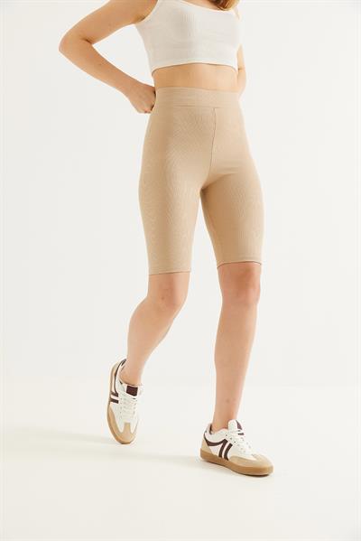 Fitilli Toparlayıcı Kısa Tayt Bej