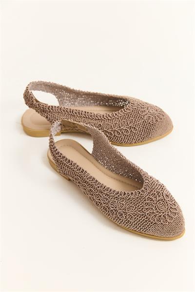 Örgü Model Kadın Babet Ayakkabı Vizon