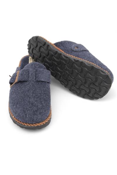 Kadın Önü Kapalı Tokalı Keçe İndigo Ev Terliği