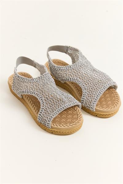 Örgü Model Kadın Sandalet Gri