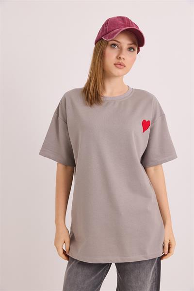 Bisiklet Yaka  Kısa Kol Basic Tshirt Gri