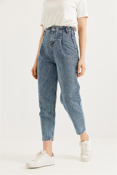 Rahat Kesim Yüksek Bel Kot Pantolon Mavi