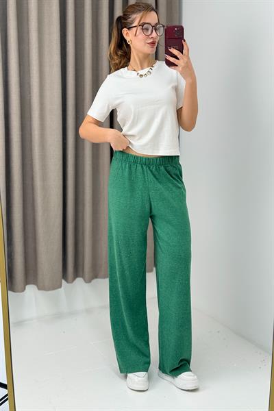 Kadın Triko Yeşil Salaş Pantolon  