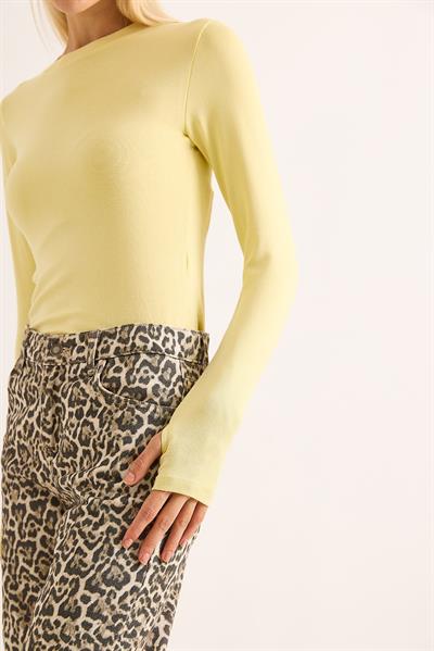 Kadın Parmak Geçirmeli Uzun Kollu Düz BLuz Sarı