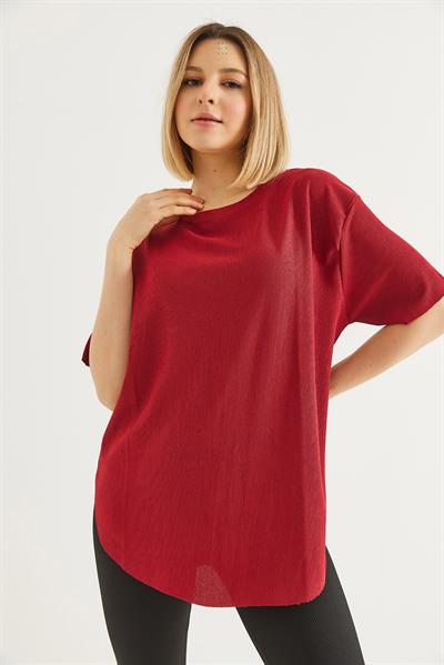 Bisiklet Yaka  Kısa Kol Basic Tshirt Bordo