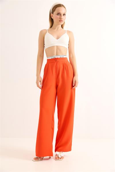 Geniş Paça Kemeri Garnili Palazzo Pantolon Turuncu