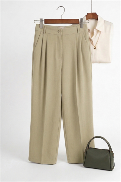 Kadın Rahat Kesim Bol Paça Yüksek Bel Pantolon Vizon