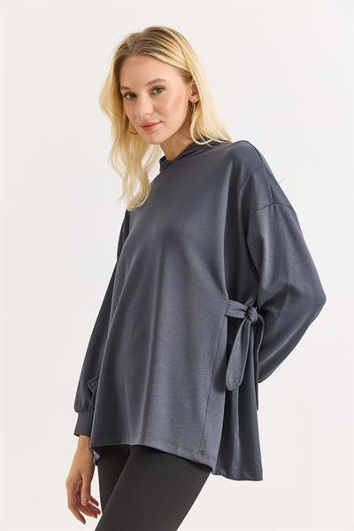 Kadın Yanları Bağlamalı Oversize Modal Tunik Füme