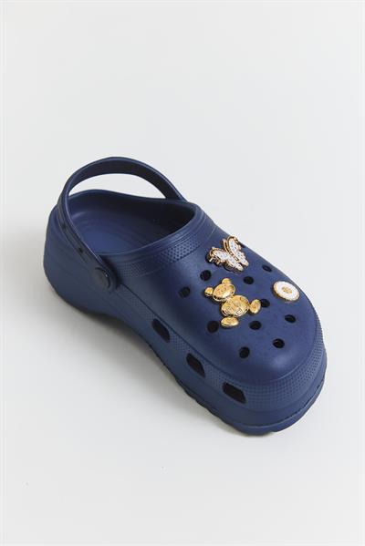 Aksesuarlı Yüksek Taban Kadın Terlik Lacivert