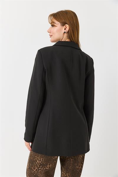 Kadın Düğmeli Tam Kalıp  Blazer Ceket Siyah
