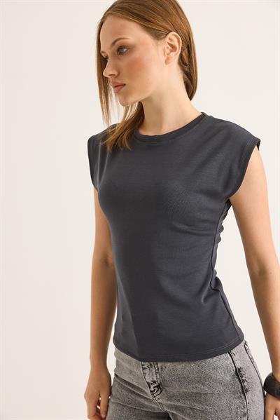 Sıfır Kol Soft Touch Esnek Viskon Bluz Füme