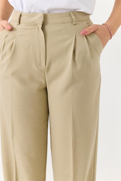 Kadın Rahat Kesim Yüksek Bel Pantolon Taş