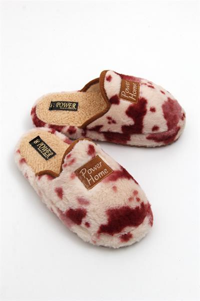 Benekli Desen Önü Kapalı Peluş Terlik Bordo