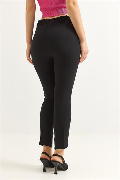 Beli Lastikli Kısa Paça Double Krep Pantolon Siyah
