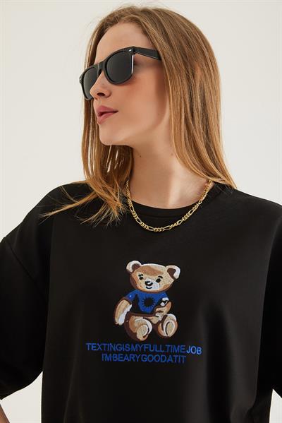 Baskılı Oversize Tshirt Siyah