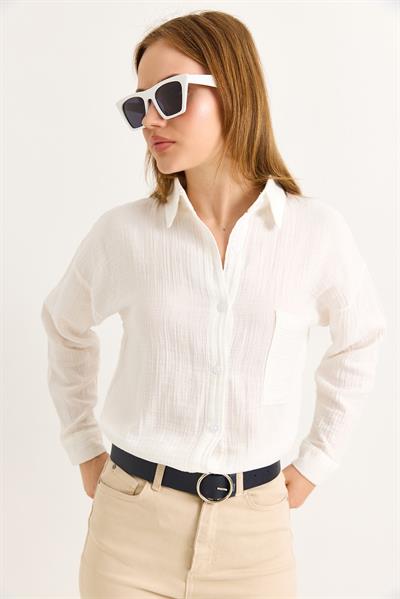 Uzun Kollu Oversize Gömlek Beyaz