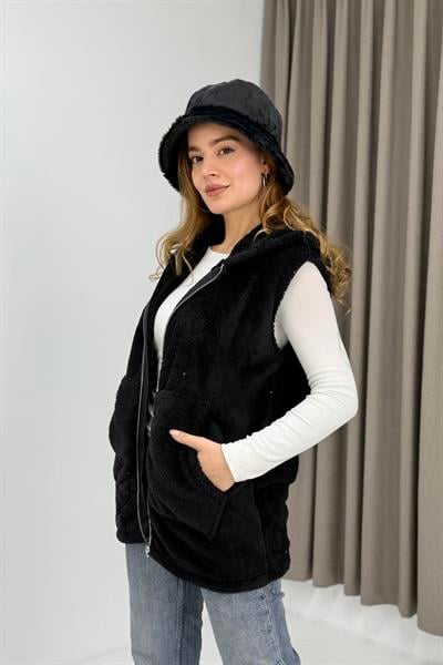 Kadın Kapüşonlu Kanguru Cepli Welsoft Sweat Siyah