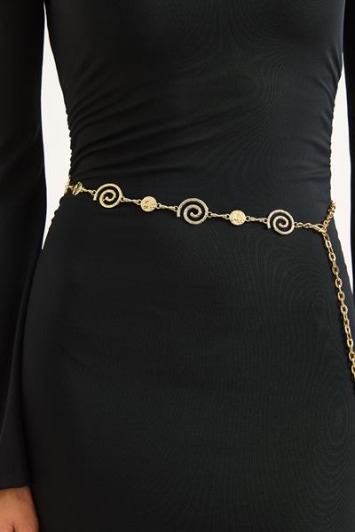 Spiral Model Detaylı Zincir Kemer Gold 105 CM