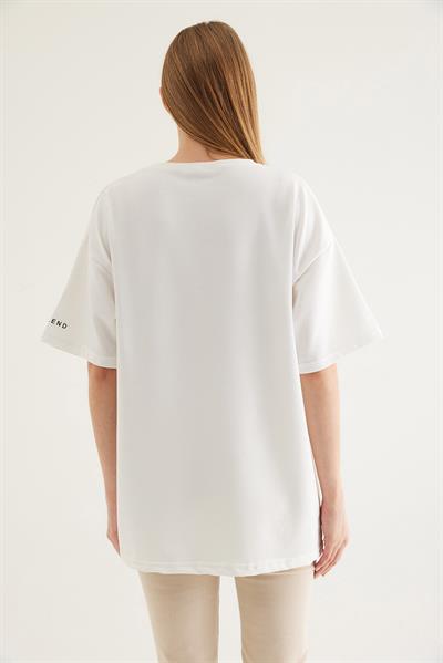 Baskılı Oversize Kısa Kol Tshirt Beyaz