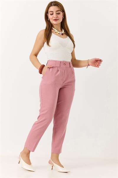 Kadın Havuç Model Yüksek Bel Kalın Kemerli Pantolon Pembe 