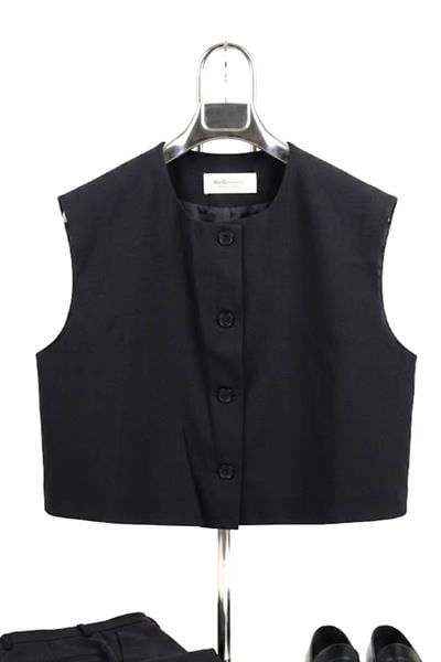 Kadın Kısa Kollu Düğmeli Crop Yelek Siyah