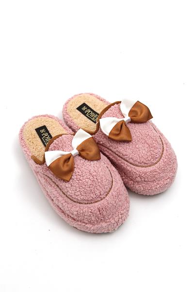 Kurdela Aksesuarlı Peluş Ev Terliği Pembe