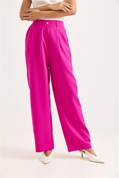 Yüksek Bel Bol Paça Pantalon Fuşya