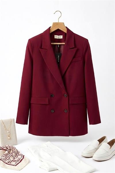 Kadın Kruvaze Yaka Blazer Ceket Bordo