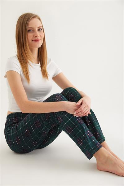  Ekose Desen Kadın Pijama Altı Yeşil