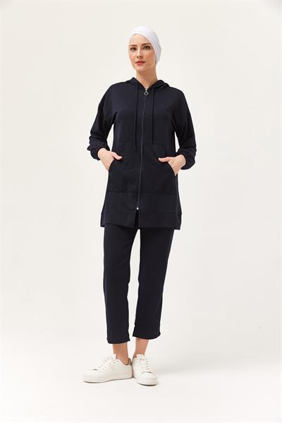 Kadın Kapüşonlu Fermuarlı İkili Takım Laci