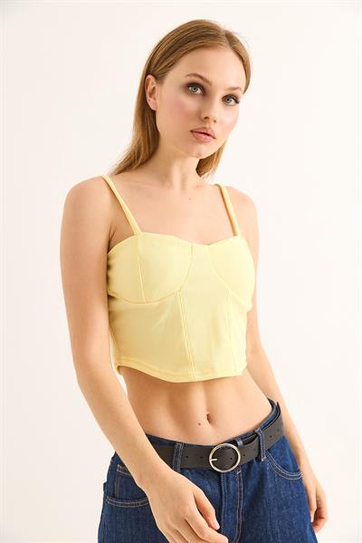 İp Askılı Örme Crop Bluz Sarı