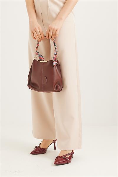 Şallı Mini El ve Omuz Çantası Taba